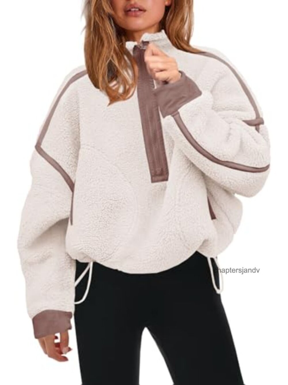 Womens Half Zip Fleece Pullover Sherpa Sweatshirt Long Sleeve Zip Pockets